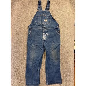 Round House Overalls Mens 42x26* Blue Lot 966 Denim Bib Workwear Distressed *